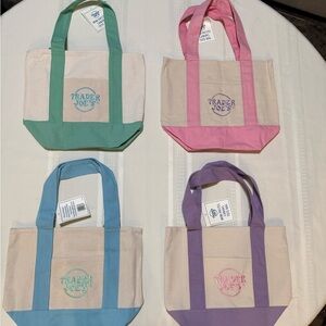 Trader Joe's Pastel Canvas Tote Bag - Pink, Blue, Green, Purple NWT Easter